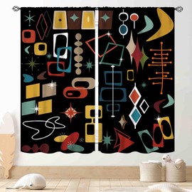 TKUYO Mid Century Curtains, Modern Abstract Atomic Geometric Print Colorful Retro 1950s 1960s Pastel Blackout Window Drapery Treatments for Living Room Bedroom Bathroom Kitchen 2 Panels, 42"x45" Inch