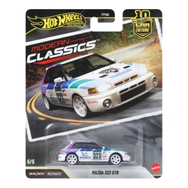 Hot Wheels Premium Car Culture - Mazda 323 GTR, modellino da Collezione in Scala 1:64 con Telaio in Metallo e Pneumatici Real Riders, Decorazioni Premium e Dettagli realistici, 3+ Anni, JKF17