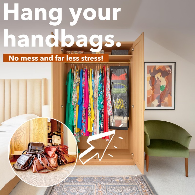 unel Hanging Handbag Storage Organiser (2 Pack), Each Hanger Holds