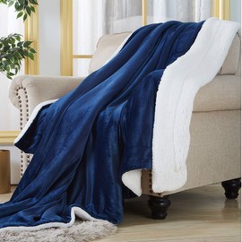 SOCHOW Sherpa Fleece Throw Blanket, Double-Sided Super Soft Luxurious Plush Blanket Throw Size, Navy Blue