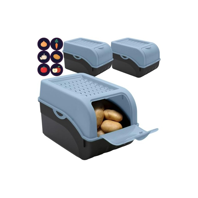 ARTECSIS Potato Storage Box, Dove Blue, Set of 3, Vegetable