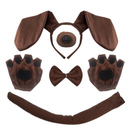 XNIVUIS 5 Piece Animal Puppy Dog Costume Set, Fancy Dress & Costumes for Dogs, Puppy Dog Headband Ears, Bow Tie, Tail, Bow Tie, Nose, for Adults, Children, Party Decoration Accessories (Brown)