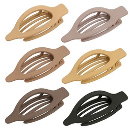 6 Pack Flat Hair Claw Clips for Women, French Concord Curved Clips for Thick & Thin Hair, Strong Hold Lay-Down Clips, Non-Slip Matte Hair Accessories for Girls & Women