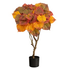 Nearly Natural 3ft. Autumn Umbrella Ficus Tree, Plastic, Iron Wire, Fabric, Orange