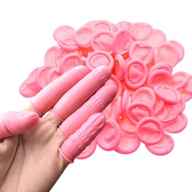EUROPAPA® 100 x Latex Finger Cribs, Finger Protection, Antistatic General Rubber Finger Cots for Cosmetics, Cleaning (Pink, M)