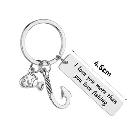 Fishing Keychain,Fishing Gifts for Men with Fish Hook Pendant Keychain,Stainless Steels Fishing Keyrings with I Love You More Than You Love Fishing,for Men Fishing Lovers Anniversary Birthday Gifts