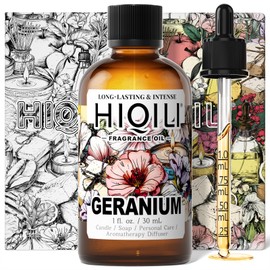HIQILI Geranium Fragrance Oil for Home Diffuser, Relaxation, Essential Oil for Candle & Soap Making, Long-Lasting Scents, Car Freshies - 1 Fl Oz
