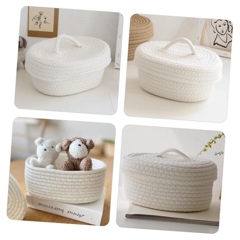 Mobestech Nordic Style Woven Basket with Lid Versatile Cotton Rope