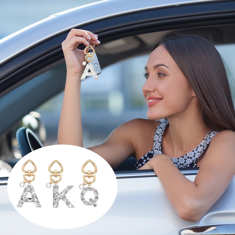 PATIKIL Alphabet Initial Letter Keychain, Cute Heart Crystal Keychains Car
