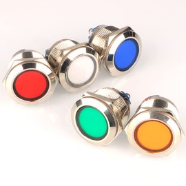 GUUZI 5pcs 12V-24V 22mm LED Metal Indicator Light Waterproof Signal Lamp Red Green with Wire