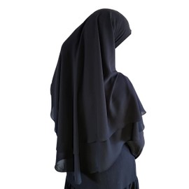 Yaqeen Hijab short Chiffon Khimar 2 layer Diamond cut Triangle Hijab Muslimah scarf one Piece Headscarf Chadors Arabia Islamic Prayer Dress Muslim Shawls (Black)