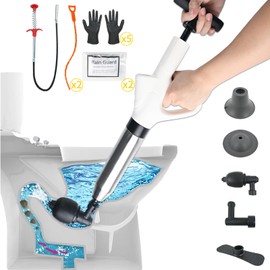XZdream Toilet Plunger,Drain Clog Remover,High Pressure Air Drain Blaster Gun- Stainless Steel Air Plunger Tool for Unclog Toilet, Bathroom, Sink, Floor, Kitchen, Multipurpose Clog Remover Tool Set