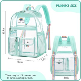 Lanola Heavy Duty PVC Transparent Large backpacks,Cute Student BookBags for Girls. Clear Backpack-Green