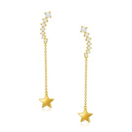 Dorunmo 925 Sterling Silver Chain Earrings Paperclip Star Chain Dangle Drop Earrings-14k gold plated, Plata de ley, circonita