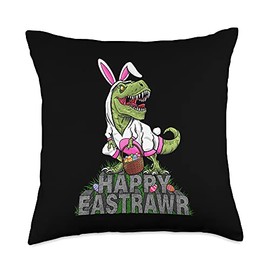 Smarty Pants Designs Happy Eastrawr Dinosaur, T Rex Bunny, Easter Eggs Throw Pillow, 18x18, Multicolor