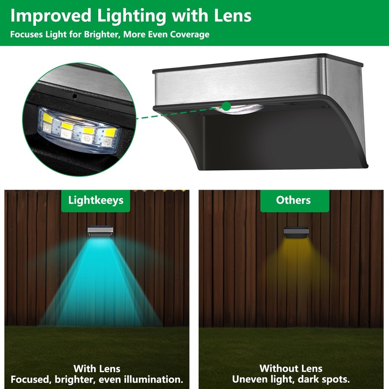 Solar Fence Lights Outdoor 4 Pack, LED Step Lights with
