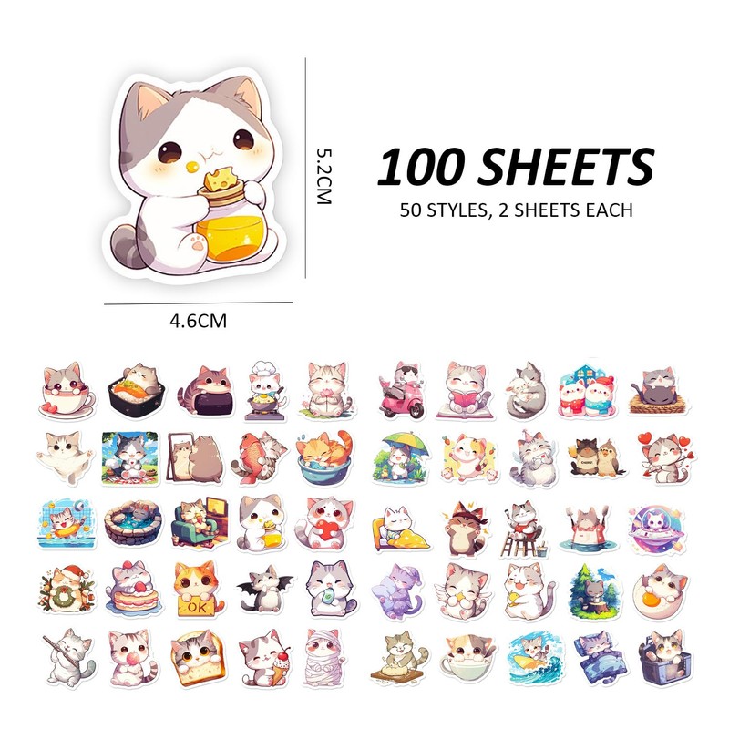 100 Cute Cat Stickers, Cartoon Graffiti Stickers, Children'S Reward Stickers,