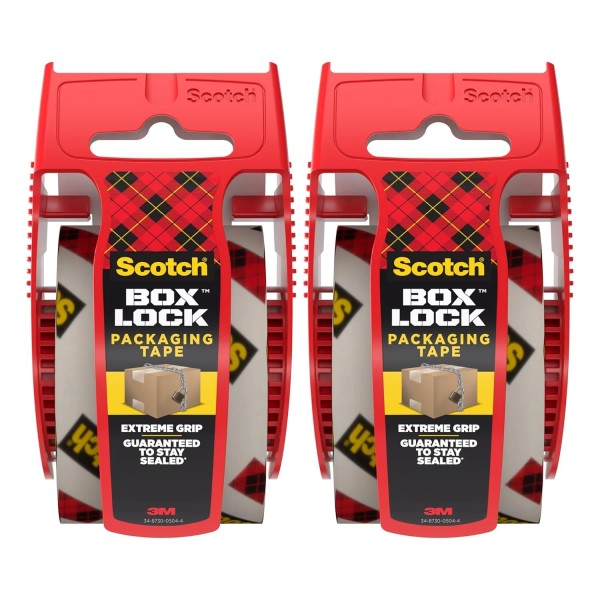 Box Lock Packaging Tape with Dispenser, 1.88 inch x 800