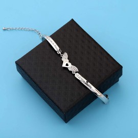 LQRI Memorial Jewelry Loss of Family Member Gift My Guardian Angel Lives in Heaven I Call Him/Her Grandpa Son Grandma Mom Daughter Angel Wing Charm Bracelet In Memory Of Loved One (SIL- I Call daddy)
