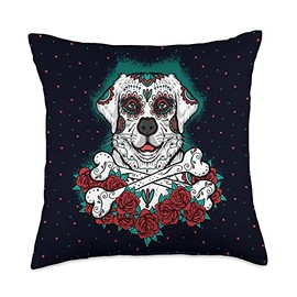 Labs and Skull Club Golden Labrador Retriever Dog-Sugar Skull and Bones Throw Pillow, 18x18, Multicolor
