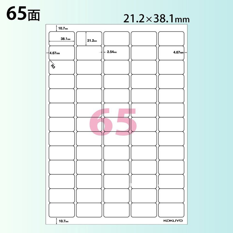 コクヨ(KOKUYO) カラーレーザー カラーコピー ラベル 65面 100枚 LBP-F7651-100N