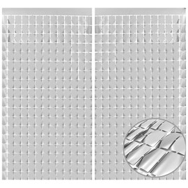 Genérico 2 Pack Cortinas Cuadrada de 2 m x 1 m, Decoracion para cumpleaños Fiesta de Bodas Decoraciones navideñas (Plata)