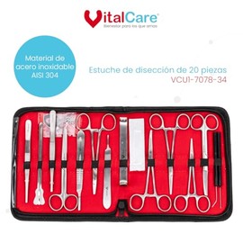 VitalCare | Estuche de Disección | Instrumental Quirúrgico Profesional | Acero Inoxidable AISI 304 | Estudiante y Profesional de la Salud (20 piezas)
