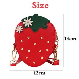 MEZHEN Strawberry Shoulder Bag Handbag with Plush Pendant Strawberry Bag Cartoon Crossbody Bag Girls Bags Chain Bag Holiday Travel Purse Children's Gift, red, S