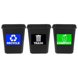 Trash Recycle Compost Stickers Set of 3 Recycle Vinyl Decal Sticker for Compost Bin, Recycle Bin, Trash Can Symbol to Organize Garbage containers Trash cans (Recycle&Trash&Compost Multi, 10x7inch)