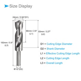 CoCud Reduced Shank Drill Bit 24 mm Cutting Edge 1/2 Inch Shank High Speed Steel 4241 Polished Rotary Drill Bit - (Application: for Aluminium, Copper, Wood, Plastic)