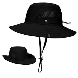 Kids Sun Hats Toddle Fishing Hat Baby Summer Bucket Hats with Adjustable Head Drawstring and Chin Strap for Boys and Girls (Age 2-10, Black)