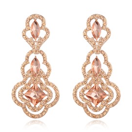 BriLove Marquise Wedding Earrings for Brides, Bridal Bridesmaid for Wedding, Vintage Prismatic Hollow Chandelie Dangle for Women Party Prom Peach Rose-Gold-Tone