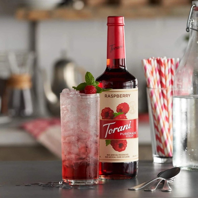 Torani Puremade Syrup, Raspberry Flavor, Glass Bottle, Natural Flavors, 25.4