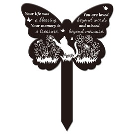 GLOBLELAND Butterfly Shaped Wild Cat Garden Stake Memorial Remembrance Plaque Stake for Cemetery Acrylic Grave Stake Waterproof Sympathy Garden Stake for Yard Grave Cemetery