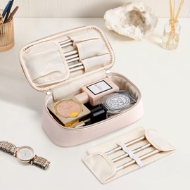 Vlando Travel Cosmetic Bag Small Make Up Bag Women Portable Cosmetic Bag Organiser Multifunctional Makeup Bag Women Made of Waterproof Leather, White, Modern