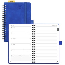 POPRUN Planner 2025-2026 Weekly Notebook (Pocket Size 4''x 6.25''), Small Academic Calendar for Purse with Spiral Soft Cover, Plastic Ruler, Inner Pocket, 100 GSM - Royal Blue