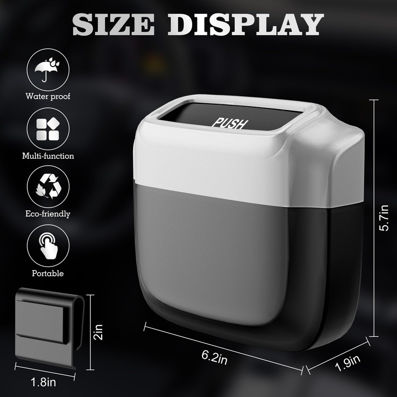 OUDEW Car Trash Can with Lid，Built-in Storage Garbage Bag，Leakproof Vehicle