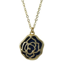 GRACE HARPER Gold Finish Blue Enamel Rose Pendant Necklace