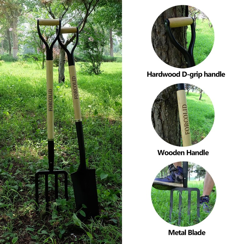 FORCOLID Garden Fork, 4-Tine Spading Digging Fork, Pitch Fork-45Inch, Forged