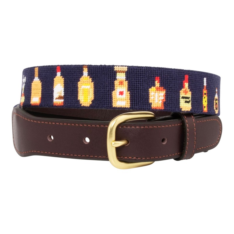 Full Grain Leather Needlepoint Belts for Men Handmade w/Cotton &