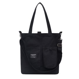 Enkrio Tote Bag, Canvas Bag, Shopping Bag, Shoulder Bag, Handbag, Pocket, Foldable, A4, Multiple Storage, Canvas, Women's, Men's, Zippered, For School or Work, Black