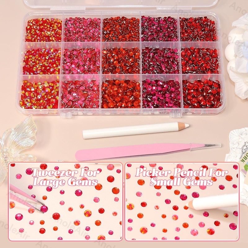 15000Pcs Red Color Rhinestones for Bedazzling, Jelly Bedazzling Resin Gems