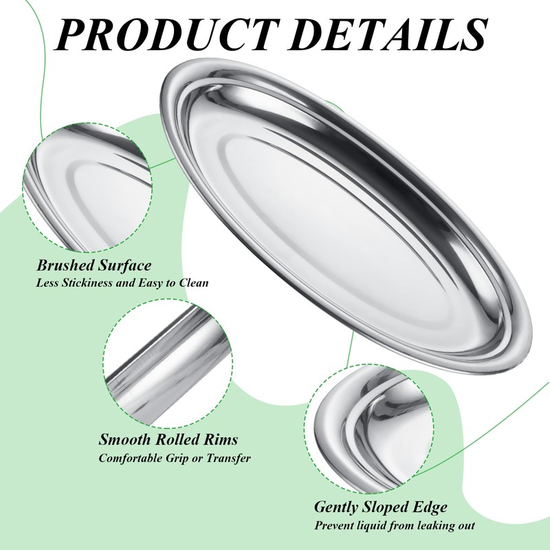 CYEAH 6 Pcs Stainless Steel Oval Platter, Heavy Duty Sizzling