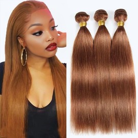 LUMWAV 12A Hair Extensions 08 Inch #30 Blonde Color Light Brown Straight Human Hair Bundles Double Weft 100% Unprocessed For Quick Weave Bundles