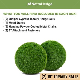 NatraHedge Artificial Topiary Ball Set - Faux Foliage Balls for Garden, Wedding, Home Décor, and Backyard (Juniper Cypress - 10" x 10" - 2 Pack)