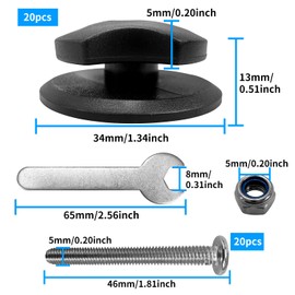 Pack of 20 Tarpaulin Buttons Tarpaulin Hooks Round for Trailer Tarpaulin, Robust Tarpaulin Buttons with Nuts and Keys, Trailer Accessories, Tarpaulin Hooks Made of Hard Plastic, Mounting Hooks for