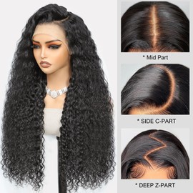 Alionly Human Hair Wig, 26 Inches, 13 x 4 HD Lace Front Wig, Human Hair, Curly Water Wave Glueless Wig, Human Hair, 180 Density Wig, Women's Real Hair, Natural Brazilian Wig (65 cm)