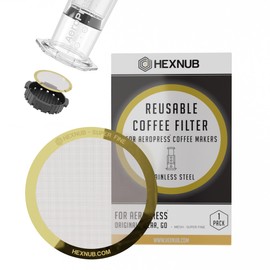 HEXNUB - Reusable Metal Filter for AeroPress Coffee Maker, Stainless Steel Filter Fits AeroPress Original & Go Coffee Press, Fuller Bodied Coffee Than Paper Filters - GOLD MESH