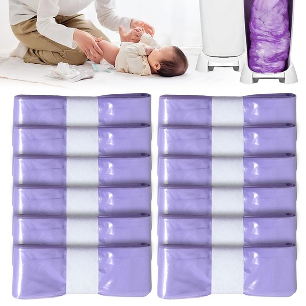 Refill Film for Nappy Bins, Pack of 12 Nappy Bin Refill Cassettes, 4.5 m Nappy Bin Refill Film, Nappy Bin Refill Film, Odour-Proof, Nappy Bag Compatible Genie Munchkin Angelcare (Purple)