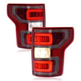 HECASA Pair LED Tail Lights Compatible with 2018-2020 Ford F-150 F150 Pickup XL XLT Rear Brake Lamps Taillights Taillamp w/LED Tube Bar Clear Lens w/Bulbs Black Housing Driver&Passenger Side